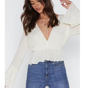 NWT Nasty Gal White Plunge Cropped Blouse